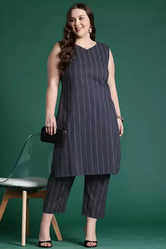 Navy blue printed pure cotton kurta trouser set