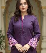 Burgundy embroidered pure cotton kurta trouser set