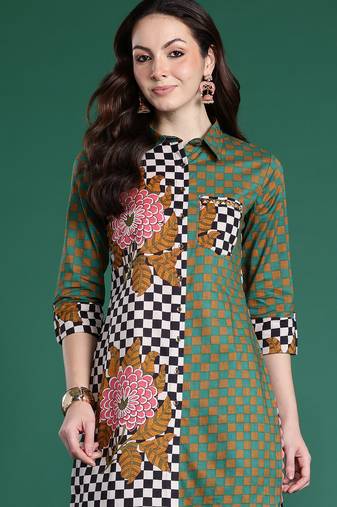 Multicolor printed pure cotton kurta trouser set