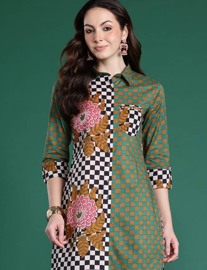 Multicolor printed pure cotton kurta trouser set