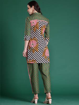 Multicolor printed pure cotton kurta trouser set 2