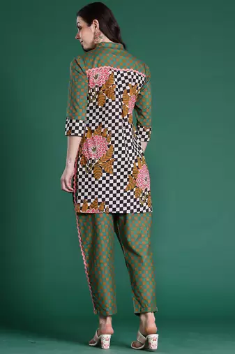 Multicolor printed pure cotton kurta trouser set