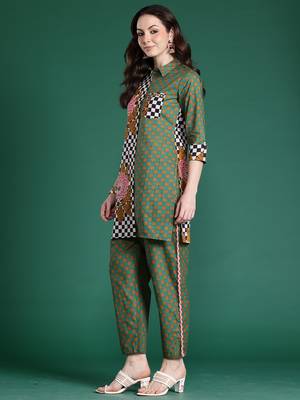 Multicolor printed pure cotton kurta trouser set 3