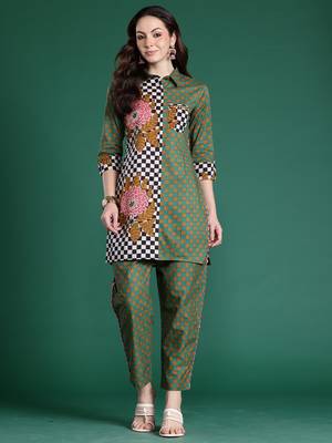 Multicolor printed pure cotton kurta trouser set 4