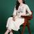 Off white embroidered viscose rayon kurta trouser set