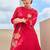 Red embroidered silk kurta trouser set