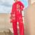 Red embroidered silk kurta trouser set