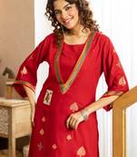 Pink embroidered viscose rayon kurta trouser set