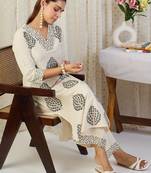 White embroidered pure cotton kurta trouser set