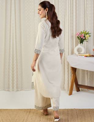 White embroidered pure cotton kurta trouser set 2