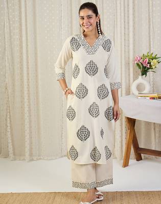 White embroidered pure cotton kurta trouser set 4