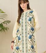 Off white embroidered pure cotton kurta trouser set