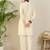 Off white embroidered pure cotton kurta trouser set
