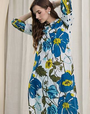 White printed pure cotton kurta trouser set 1