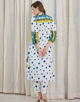 White printed pure cotton kurta trouser set 2