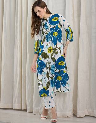 White printed pure cotton kurta trouser set 4