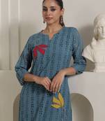 Blue embroidered pure cotton kurta trouser set