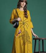 Mustard embroidered pure cotton kurta trouser set