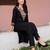 Black embroidered viscose rayon kurta trouser set