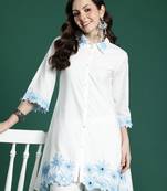White embroidered pure cotton kurta trouser set
