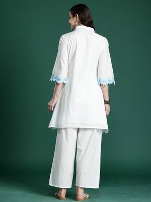 White embroidered pure cotton kurta trouser set 2