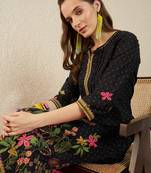 Black printed pure cotton kurta trouser set