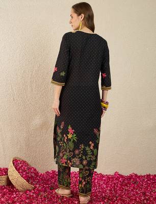 Black printed pure cotton kurta trouser set 2