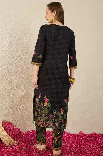 Black printed pure cotton kurta trouser set