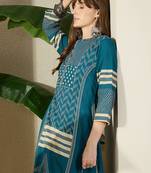 Teal printed pure cotton kurta trouser set