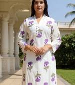 White printed pure cotton kurta trouser set