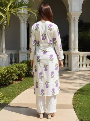 White printed pure cotton kurta trouser set 2