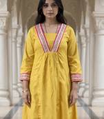 Yellow embroidered pure cotton kurta trouser set