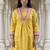 Yellow embroidered pure cotton kurta trouser set