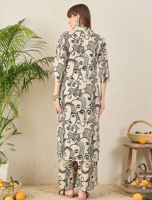 Cream printed pure cotton kurta trouser set 2