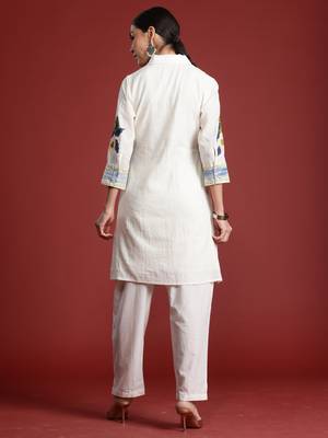 Off white printed pure cotton kurta trouser set 3
