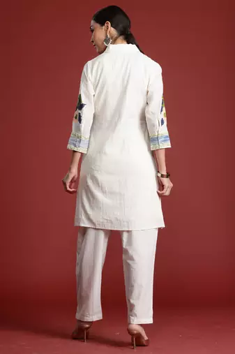 Off white printed pure cotton kurta trouser set