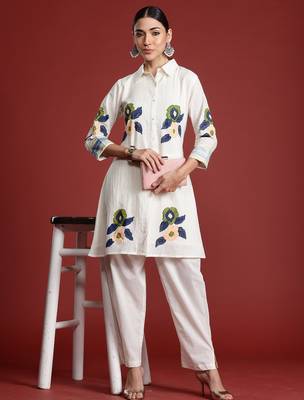 Off white printed pure cotton kurta trouser set 4