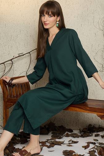 Green printed pure cotton kurta trouser set