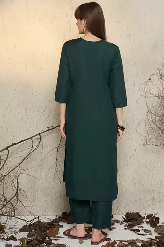 Green printed pure cotton kurta trouser set