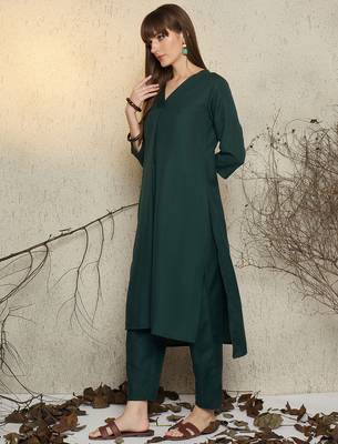 Green printed pure cotton kurta trouser set 3