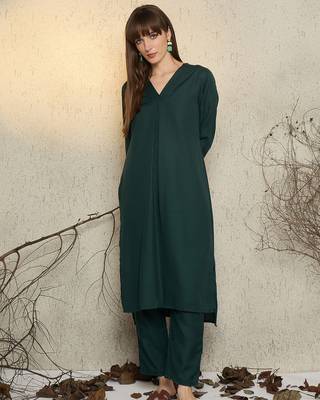 Green printed pure cotton kurta trouser set 4