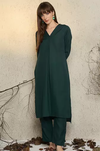 Green printed pure cotton kurta trouser set