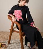 Black embroidered viscose rayon kurta trouser set
