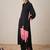 Black embroidered viscose rayon kurta trouser set