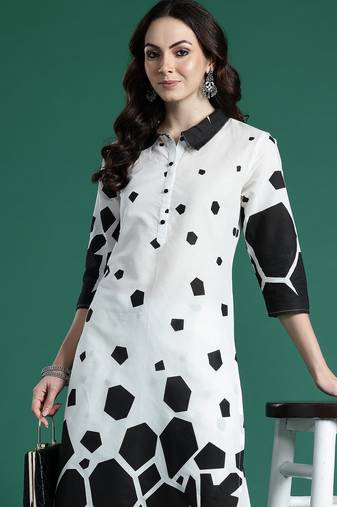 Off white printed pure cotton kurta trouser set