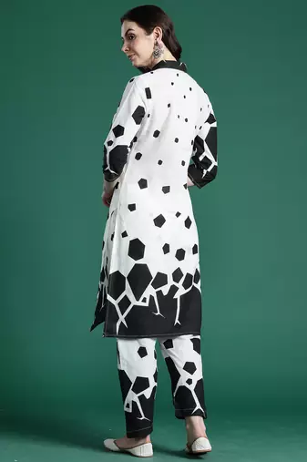 Off white printed pure cotton kurta trouser set