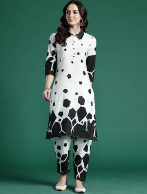 Off white printed pure cotton kurta trouser set 4