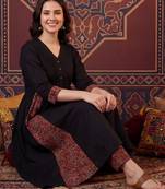 Black printed pure cotton kurta trouser set