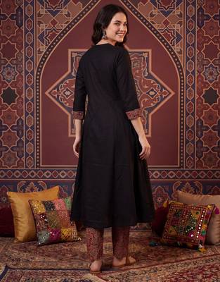 Black printed pure cotton kurta trouser set 3