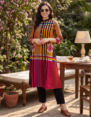 Multicolor printed pure cotton kurta trouser set 1
